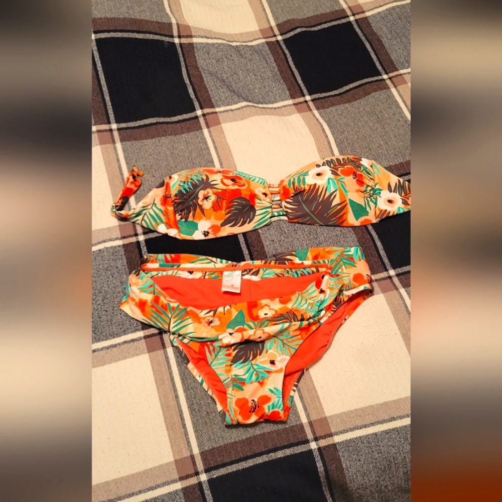 Strapless Tropical Floral Bikini Set
